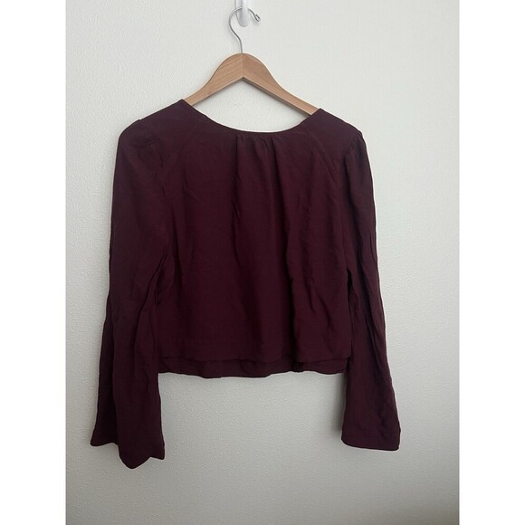 Free People Cropped Top V Neck Burgundy Bell Sleeve Flowy Romantic Valentine L - Picture 3 of 6